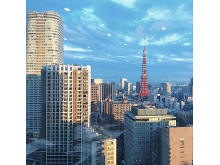 オフィスからの美しい眺め。東京タワーが近くてびっくり。実物のタワーはもっと大きく感じられますよ～◎
